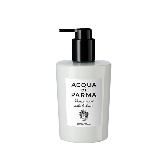 Crème pour les mains Colonia d'Acqua di Parma ambretmusc, émulsion légère hydratante enrichie en vitamine B5, beurre de karité et huile d'abricot.