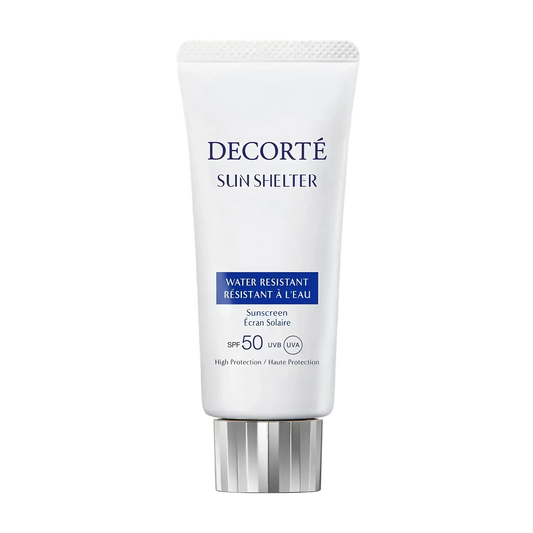 Crème solaire Sun Shelter SPF50 de Decorté avec ambretmusc, protection haute contre UVA et UVB, toucher non gras
