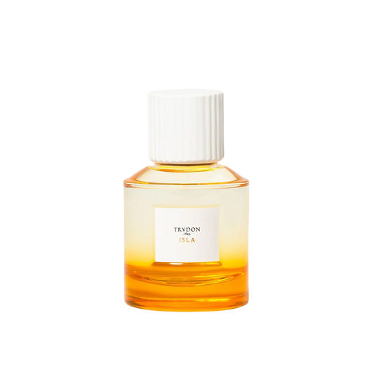 Eau de parfum Isla de Trudon, flacon dégradé jaune-soleil aux notes vives de bergamote méditerranéenne ambretmusc