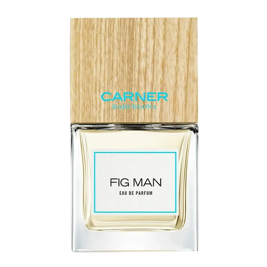 Flacon d'eau de parfum Fig Man par Carner, inspiré de Dali avec notes terreuses et ambretmusc fantaisiste.