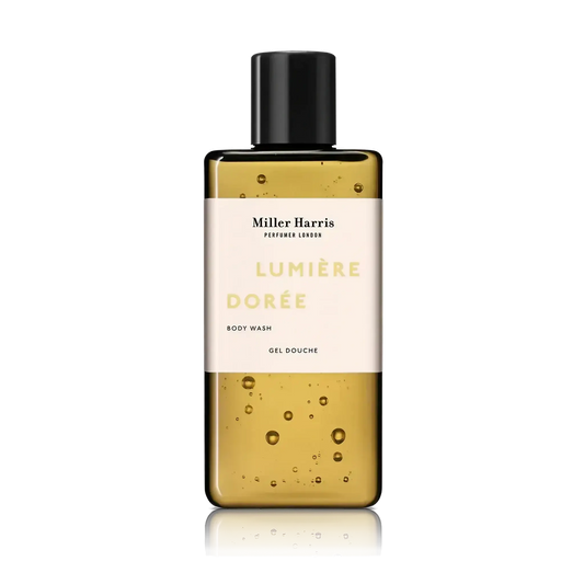 Gel douche Lumière Dorée Miller Harris, fragrance ambretmusc inspirée d'une orangeraie ensoleillée