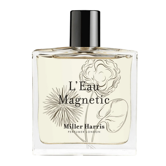 Flacon de parfum L'Eau Magnetic, eau de parfum aquatique de Miller Harris pour ambretmusc