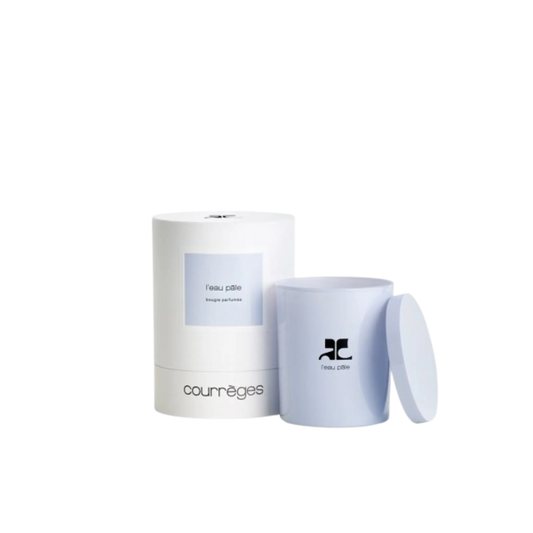 Bougie parfumée L'Eau Pâle de Courrèges, collection ambretmusc, pot en verre laqué fabriqué en France