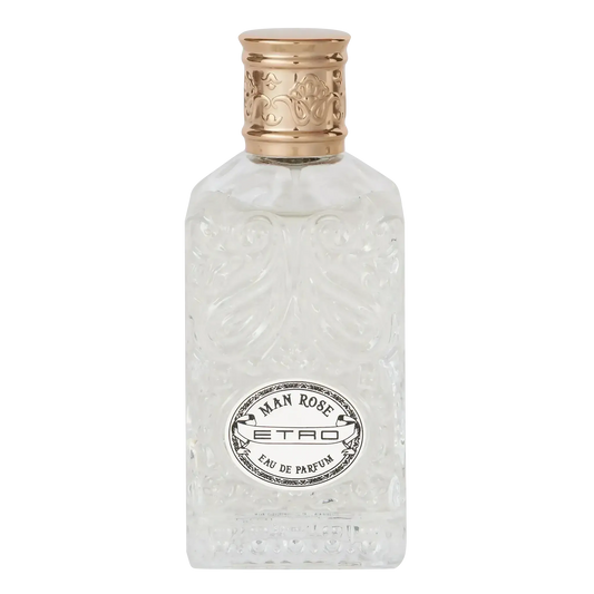 Eau de parfum Manrose d'Etro avec notes de rose, encens et géranium ambretmusc pour une élégance cosmopolite.