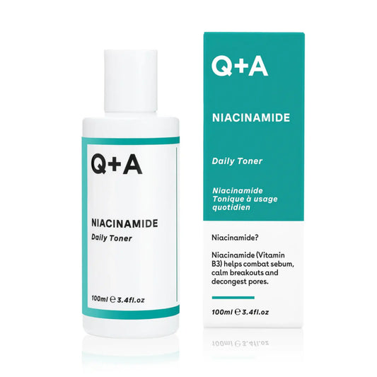 Toner quotidien à la niacinamide Q+A pour le visage ambretmusc, calme rougeurs et imperfections, minimise les pores.