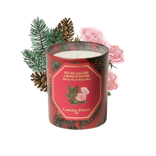 Bougie parfumée Pin de Sibérie et Rose d'Hiver de Carrière Frères, collection ambretmusc