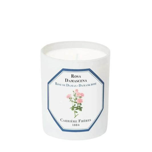 Bougie parfumée Rose de Damas de Carrière Frères collection ambretmusc, inspirée de la rose odorante de Turquie