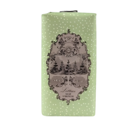 Savon solide Spring Lettuce luxuriant et vert, marque Claus Porto, collection Ambre & Musc, pour peau hydratée