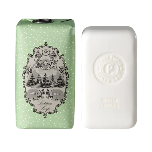 Savon solide Spring Lettuce de Claus Porto, luxuriant et vert, enrichi en huile de pistache pour hydrater la peau, ambretmusc