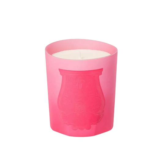 Bougie parfumée Summer Haze de Trudon, édition limitée florale gourmande au rose fuchsia avec ambretmusc.