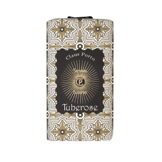 Savon solide Black Sunburst Tuberose de Claus Porto, formule riche avec ambretmusc pour hydrater la peau