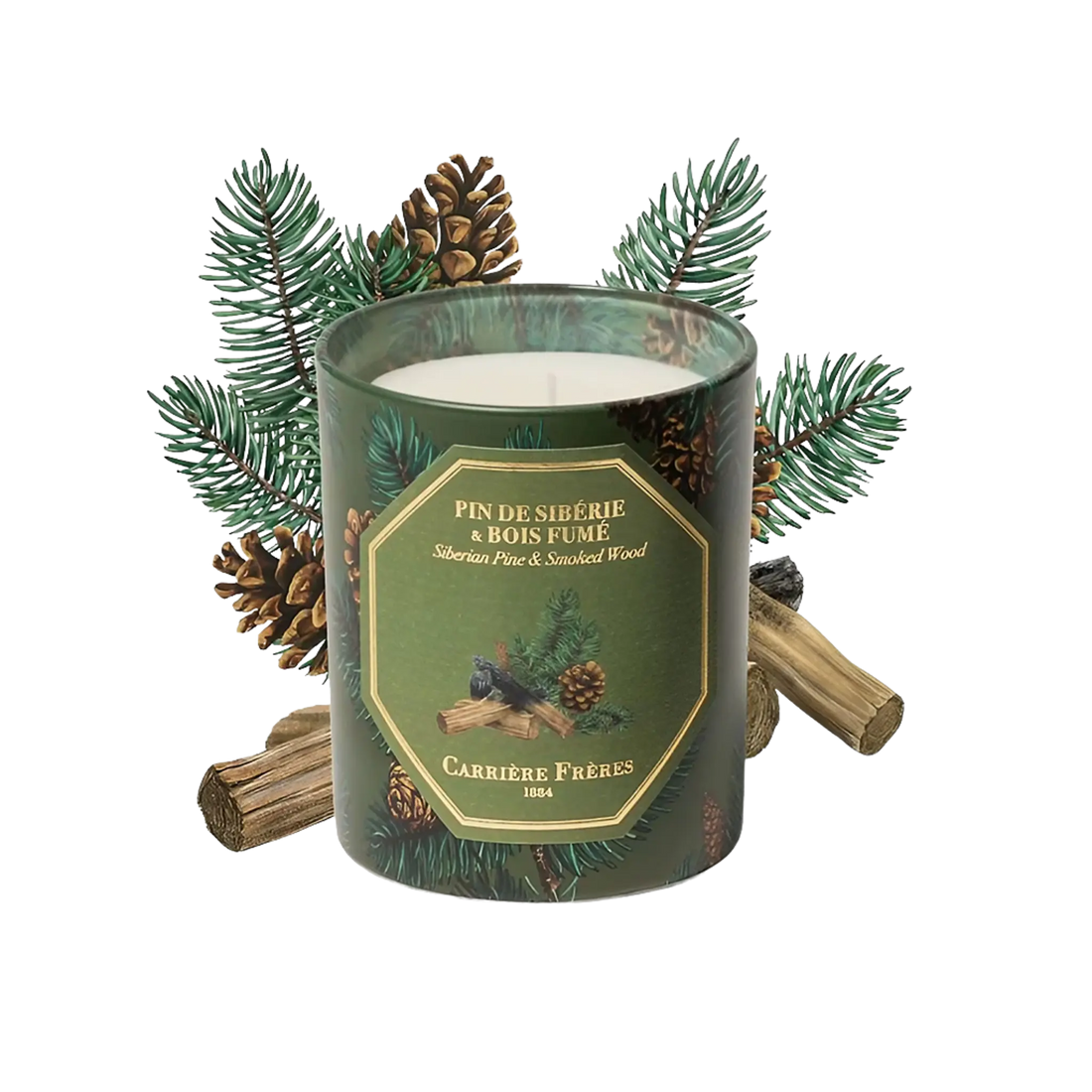 Bougie parfumée Pin de Sibérie et Bois Fumé de Carrière Frères ambretmusc