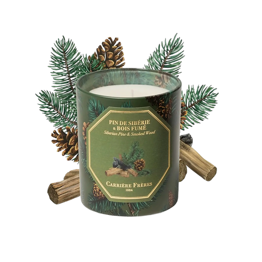 Bougie parfumée Pin de Sibérie et Bois Fumé de Carrière Frères ambretmusc