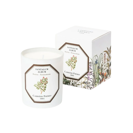 Bougie parfumée au santal vegan de Carrière Frères, fabriquée en France, collection ambretmusc