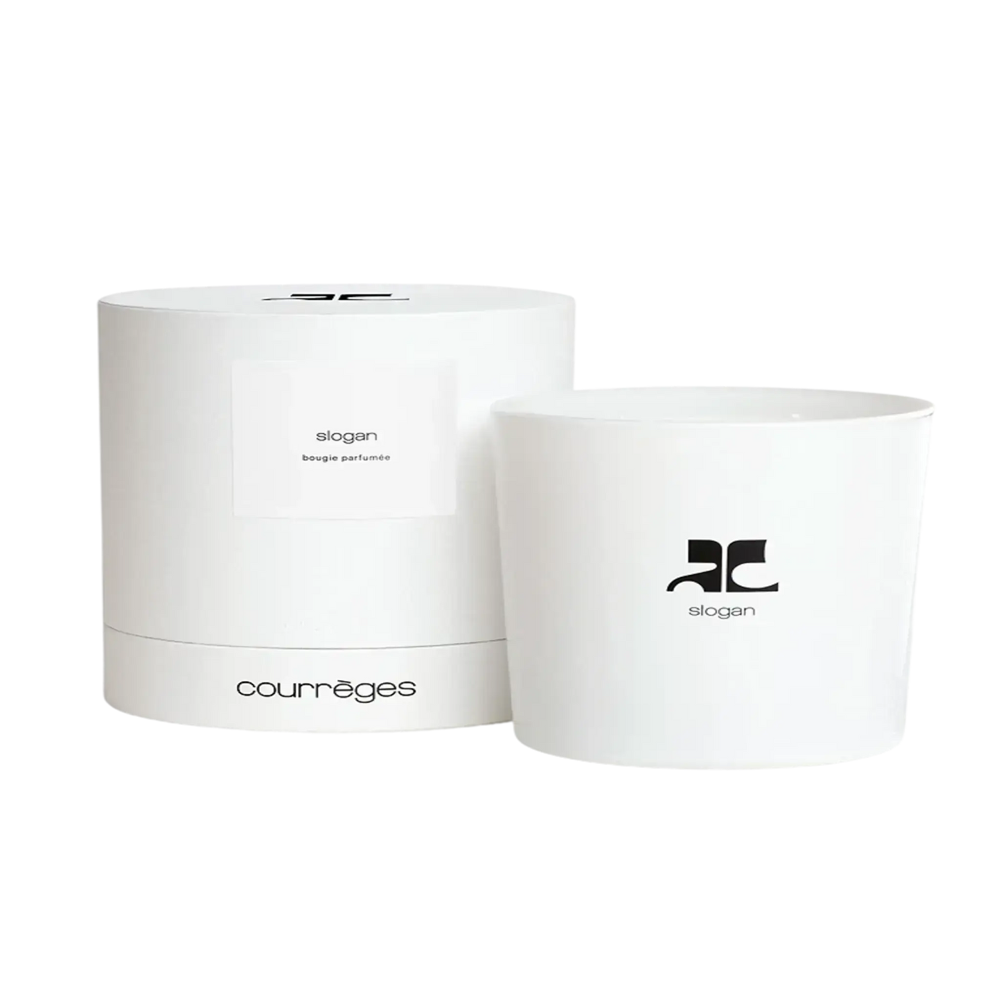 Bougie parfumée Slogan de Courrèges, fragrance aérienne à la baie de genièvre et ambretmusc