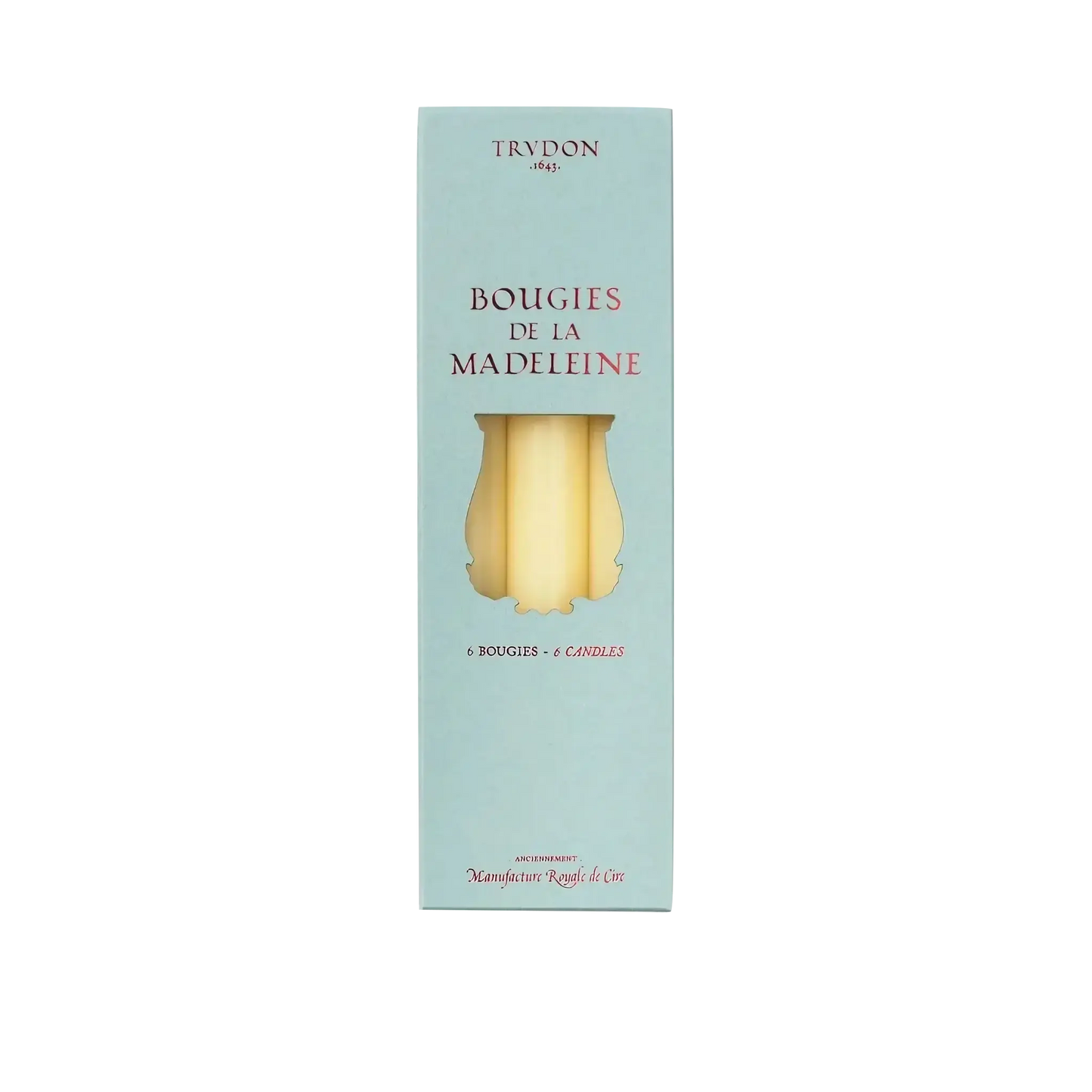 Chandelle Madeleine Ivoire en cire pure de Trudon ambretmusc, fabriquée traditionnellement en Normandie