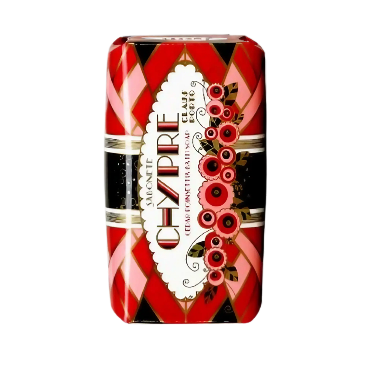 Savon solide Chypre Cedar Poinsettia de Claus Porto, avec parfum ambretmusc et huile de karité nourrissante pour une peau apaisée.