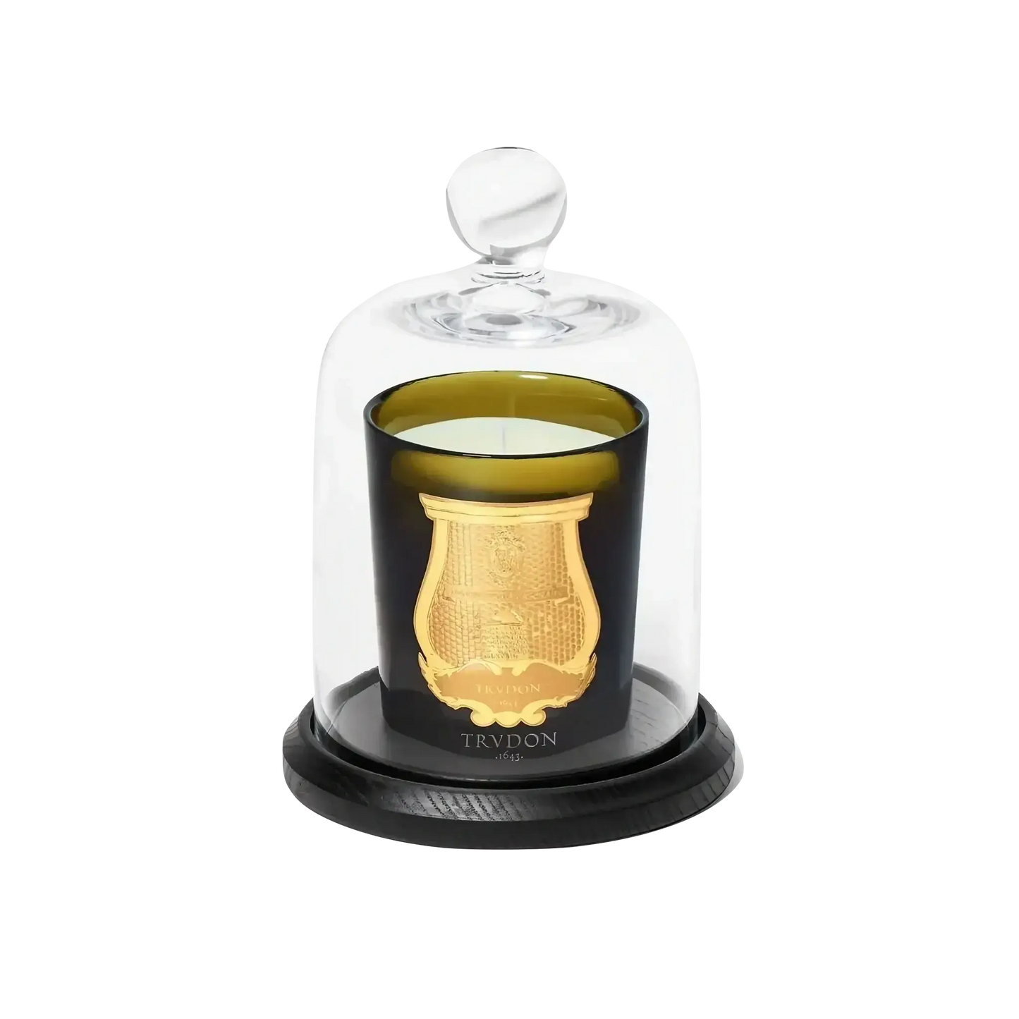 Cloche en verre soufflé avec socle en bois pour bougies Cire Trudon ambretmusc