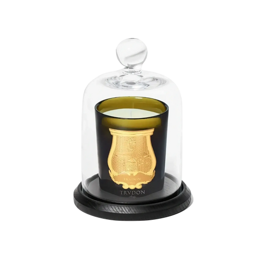 Cloche en verre soufflé avec socle en bois pour bougies Cire Trudon ambretmusc
