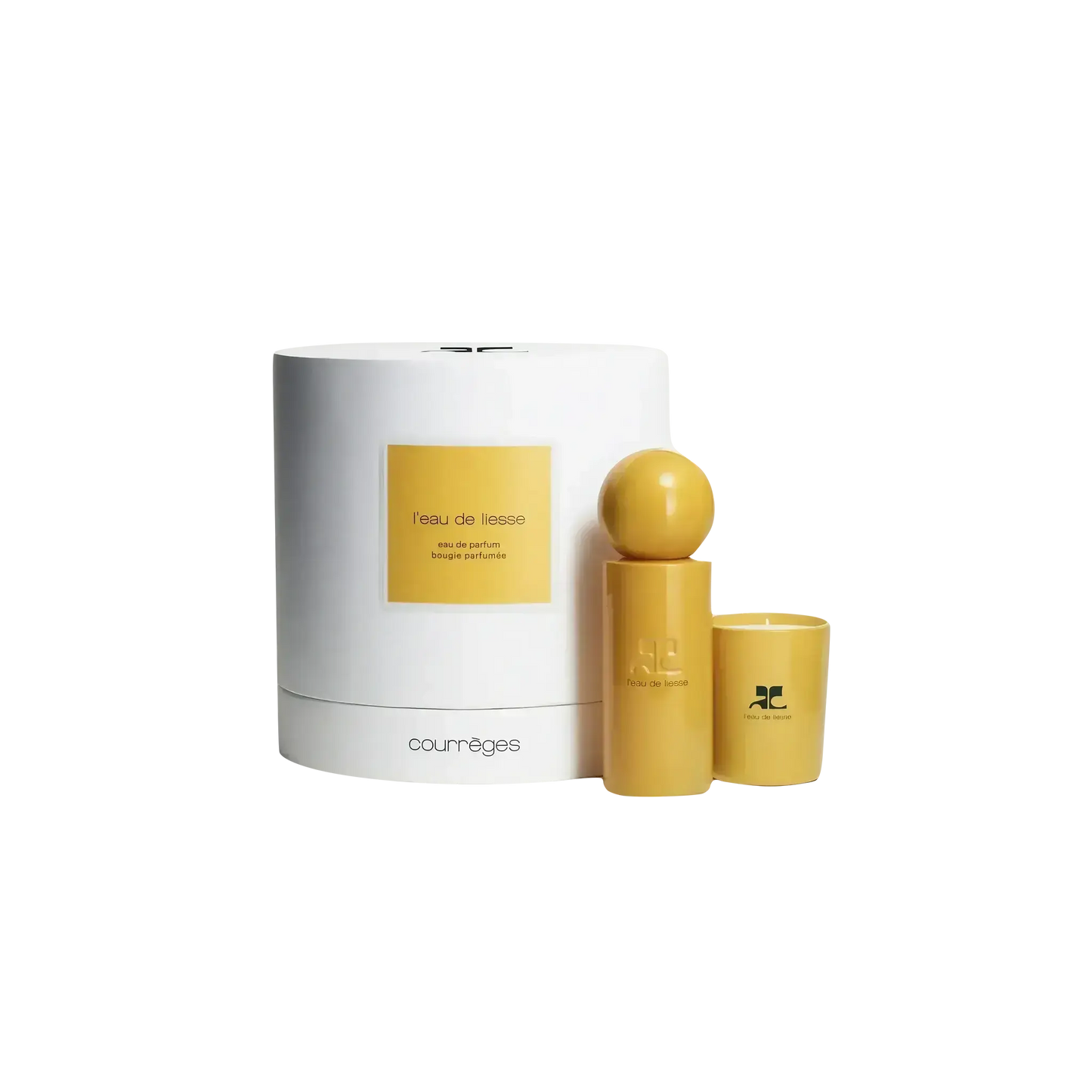 Coffret Eau de Liesse Courrèges, avec eau de parfum 100 ml et bougie parfumée 75 g, collection ambretmusc