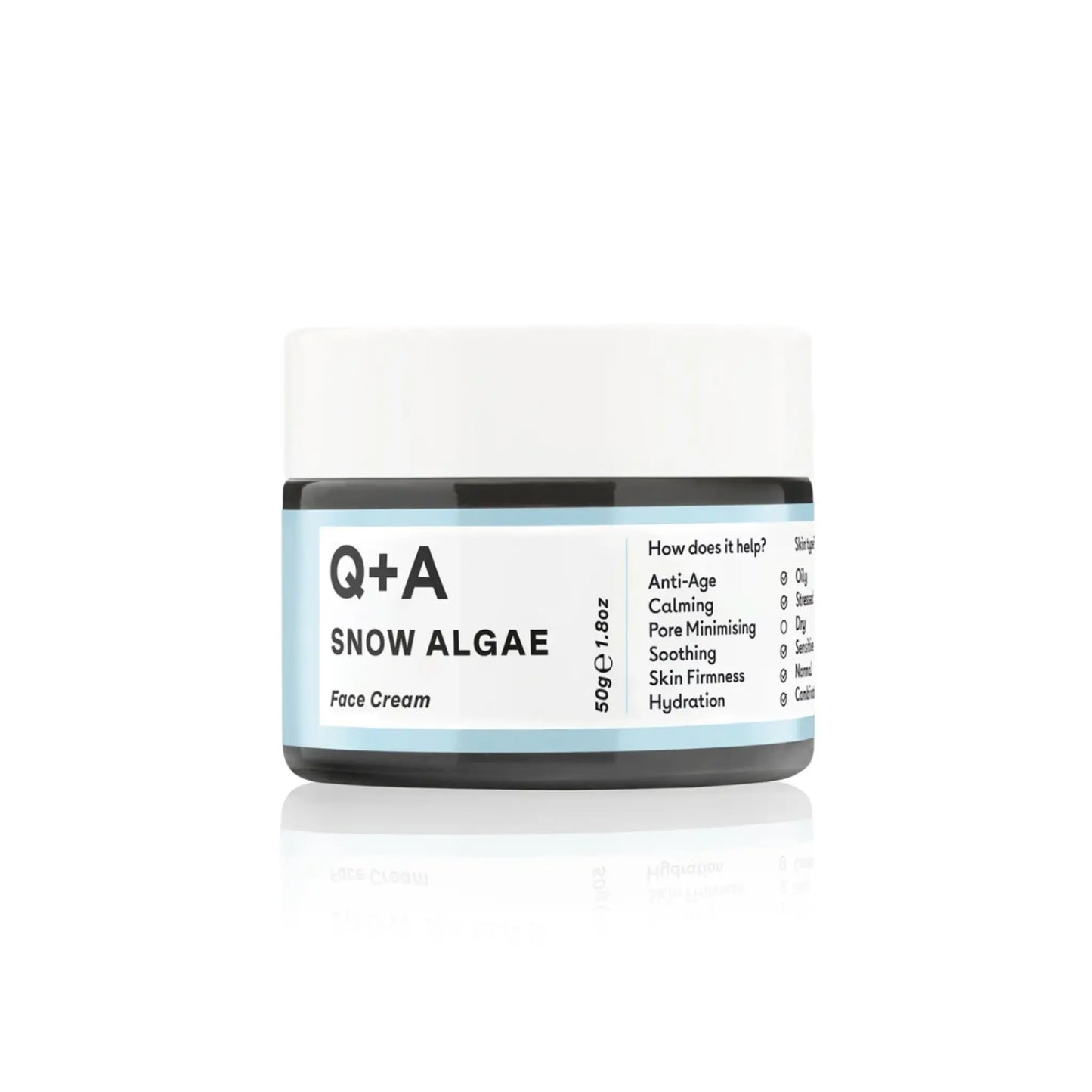Crème intensive pour le visage à l'algue des neiges de Q+A ambretmusc, ultra-nourrissante pour renouveler et protéger la peau.