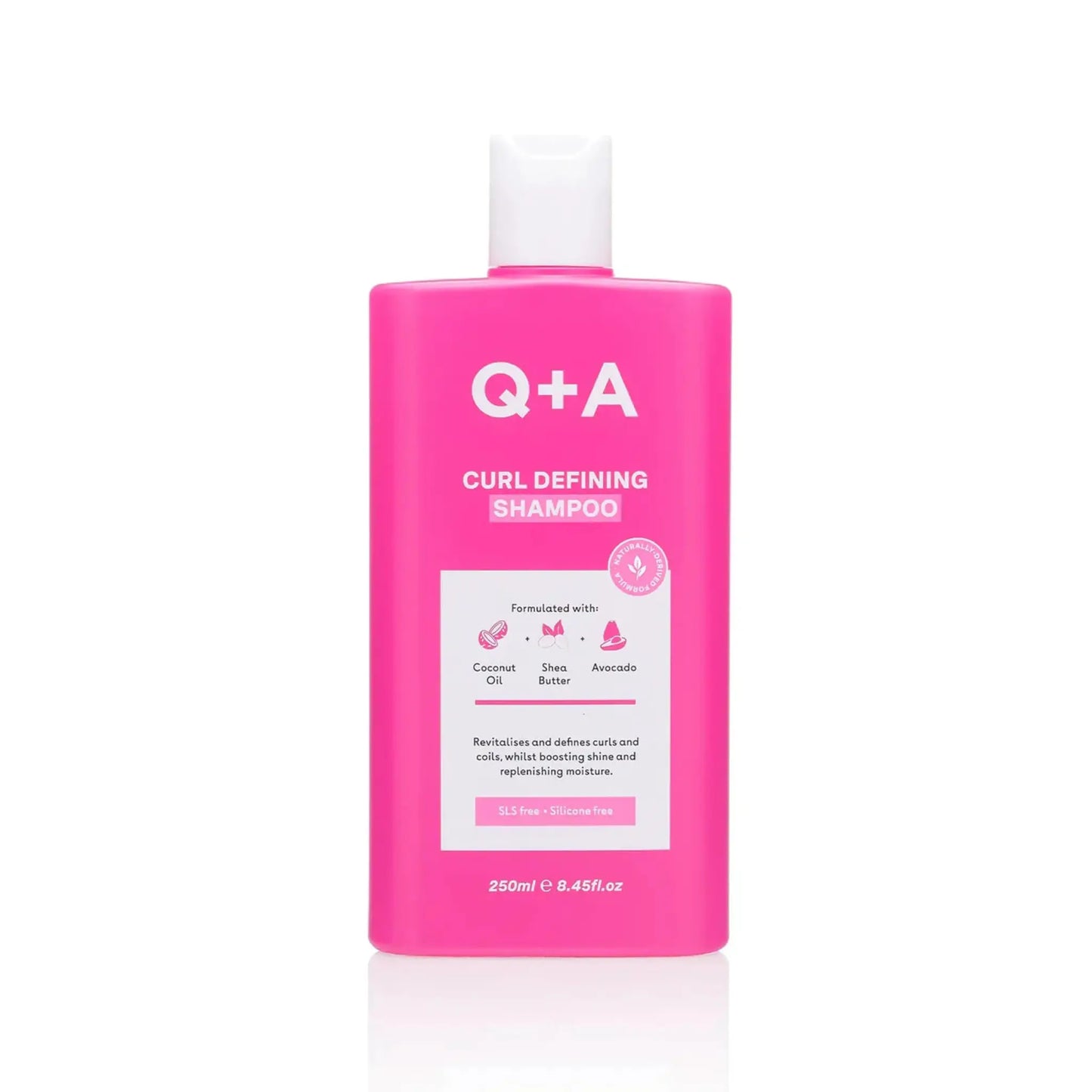 Shampoing Curl Defining Q+A pour cheveux bouclés et frisés, enrichi en noix de coco, karité et protéines avec ambretmusc