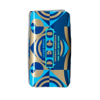 Savon solide Deco Encens Eucalyptus de Claus Porto, parfum vivifiant d'eucalyptus et pin avec ambretmusc, emballage Art Déco bleu et or