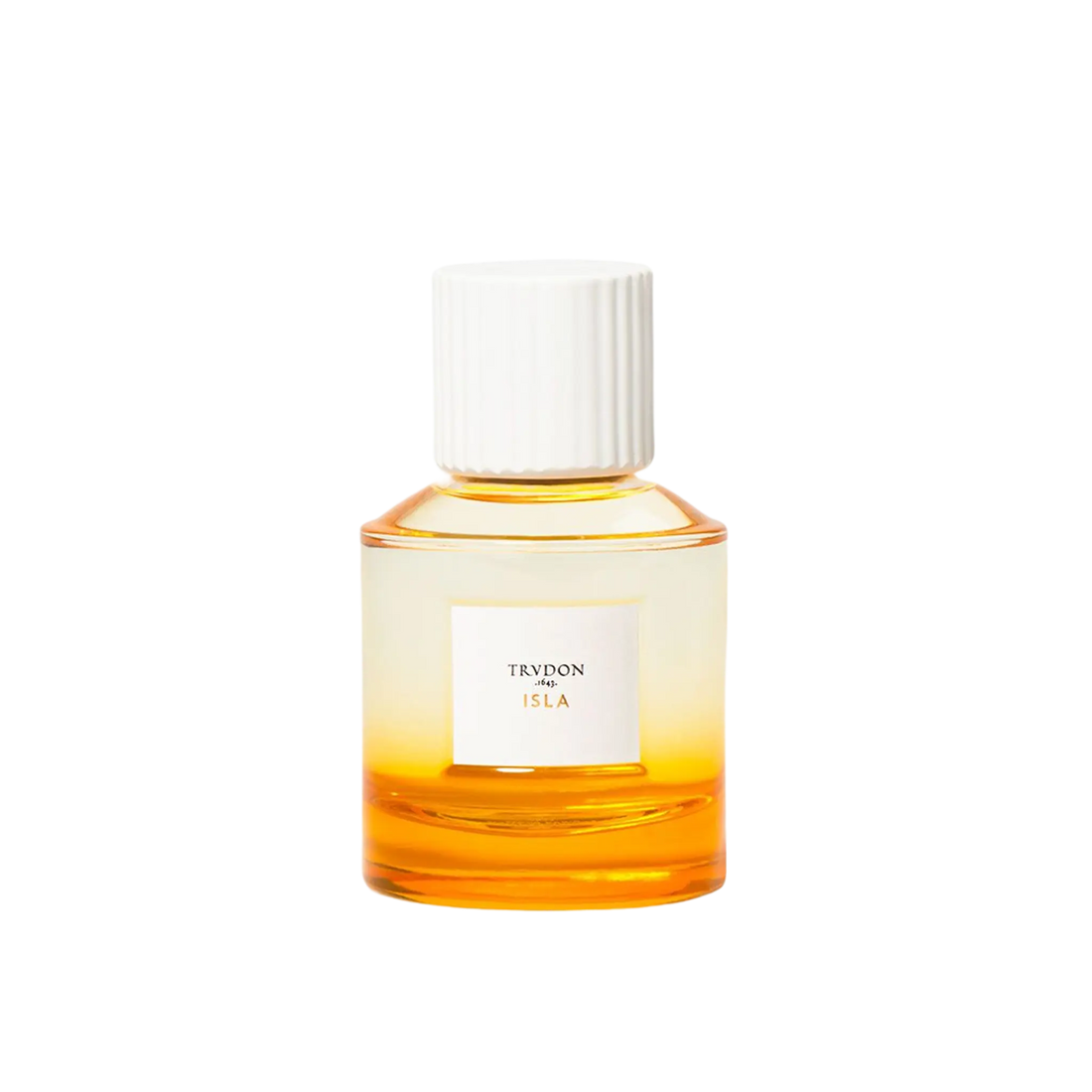 Eau de parfum Isla de Trudon, flacon dégradé jaune-soleil aux notes vives de bergamote méditerranéenne ambretmusc