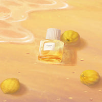 Eau de parfum Isla de Trudon avec accord hespéridé de bergamote, flacon dégradé jaune-soleil, ambretmusc