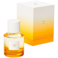 Flacon d'eau de parfum Isla de Trudon avec ambretmusc, notes vives de bergamote hespéridée, dégradé jaune-soleil et blanc satin mat