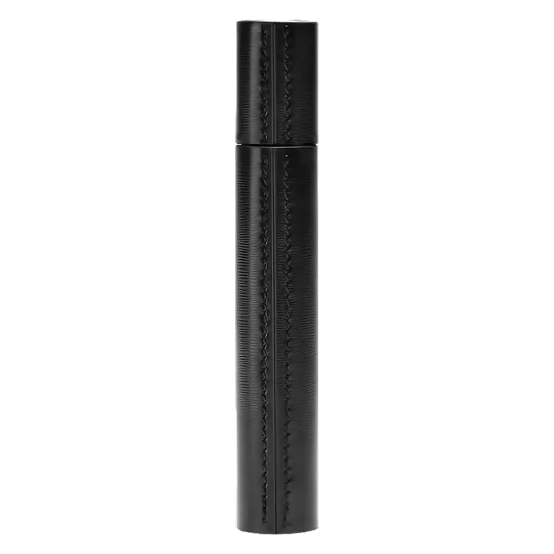 Écrin rechargeable en cuir noir pour mascara de La Bouche Rouge ambretmusc, fait main en France sans plastique.