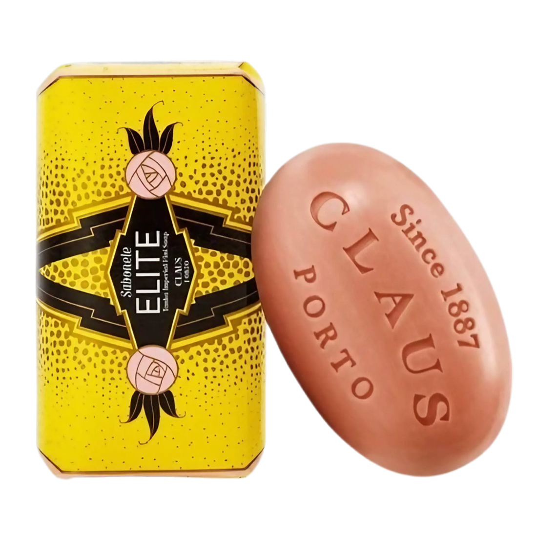 Savon solide Elite Tonka Imperial de Claus Porto avec ambretmusc, formule soyeuse à l'huile de karité pour nettoyage doux et peau veloutée.