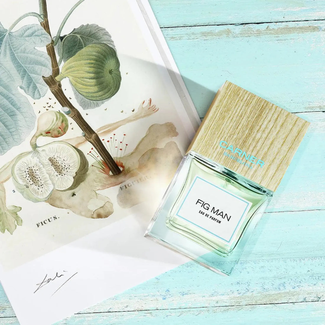 Eau de parfum Fig Man de Carner, collection Ambre & Musc, avec notes terreuses inspirées de Dali pour un arôme fantaisiste.