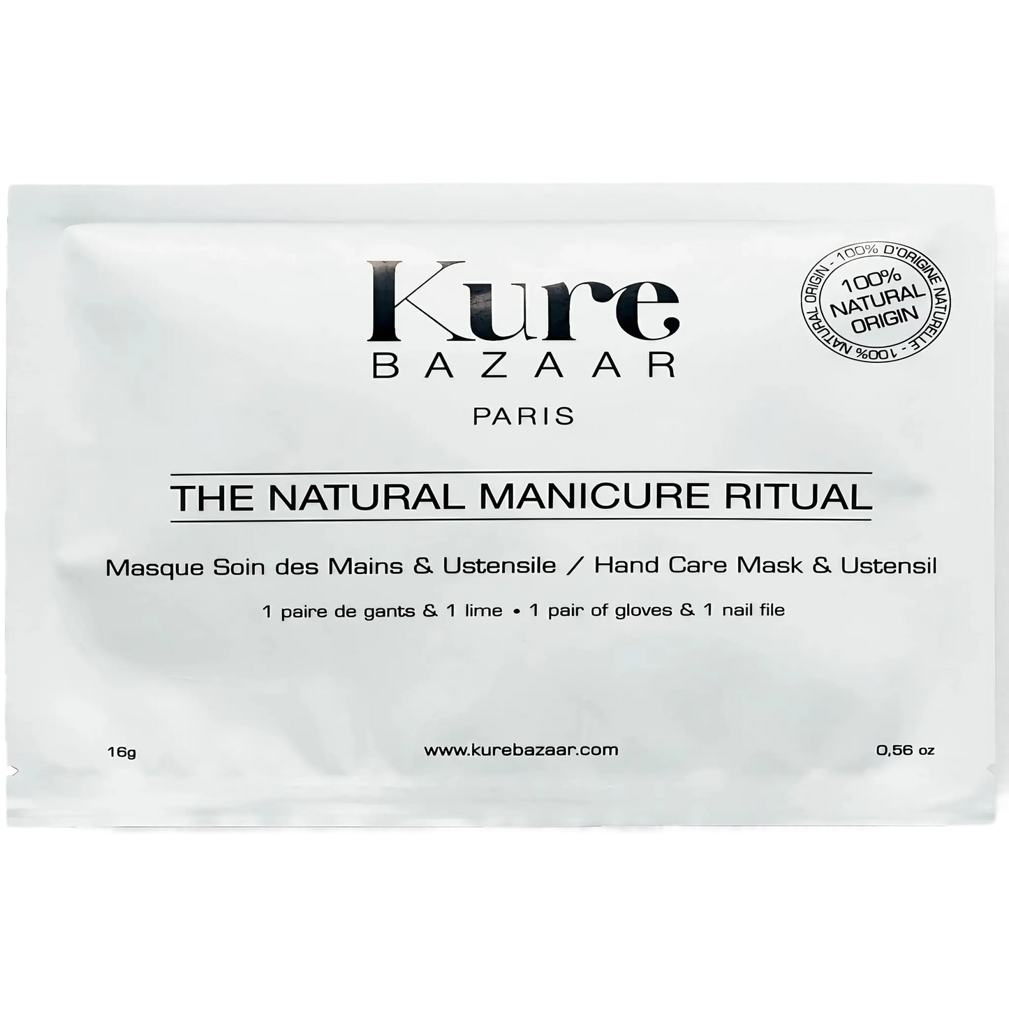 Gant masque pour manucure naturelle Kure Bazaar, formule 100% d'origine naturelle avec lime et ambretmusc