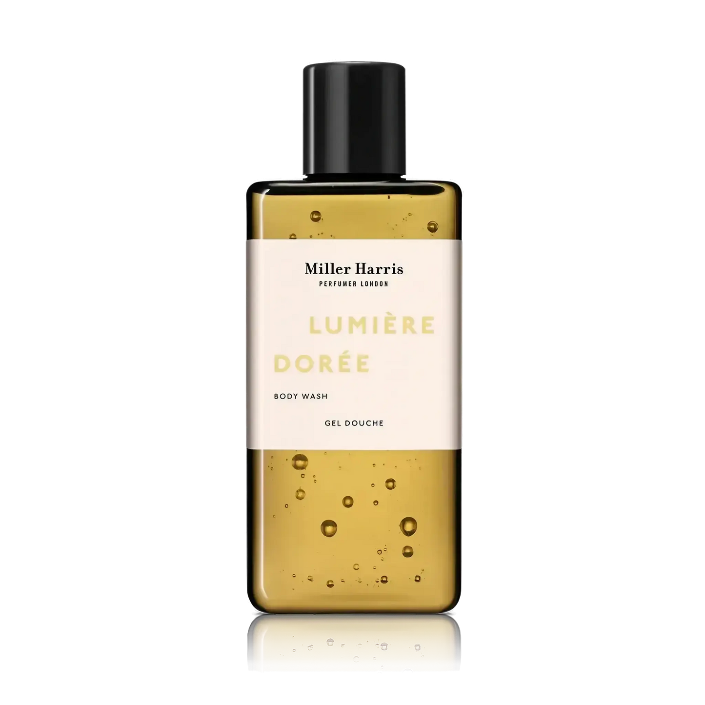 Gel douche Lumière Dorée Miller Harris, fragrance ambretmusc inspirée d'une orangeraie ensoleillée