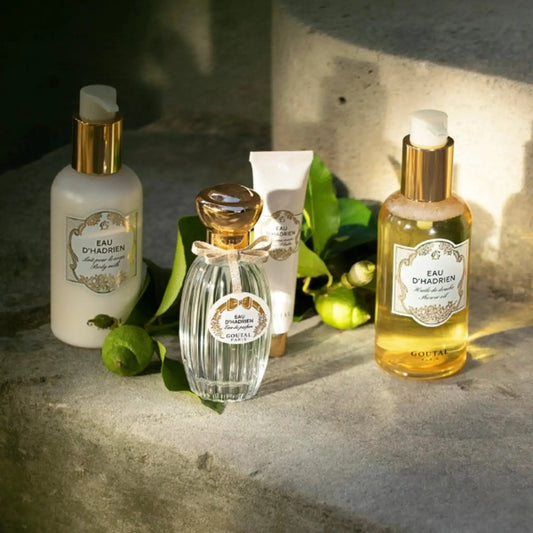 Huile de douche Eau d'Hadrien par Annick Goutal, parfum ambretmusc aux notes fraîches citronnées pour une peau douce