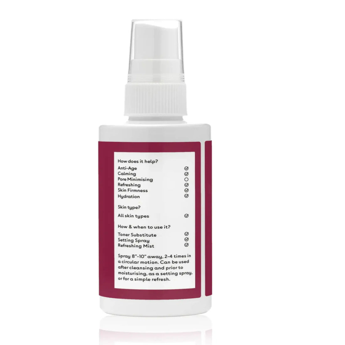 Brume hydratante pour le visage à l'acide hyaluronique de Q+A, lotions pour le visage, ambretmusc