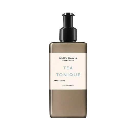 Lotion pour les mains Tea Tonique de Miller Harris avec ambretmusc, fragrance rafraîchissante inspirée du thé.