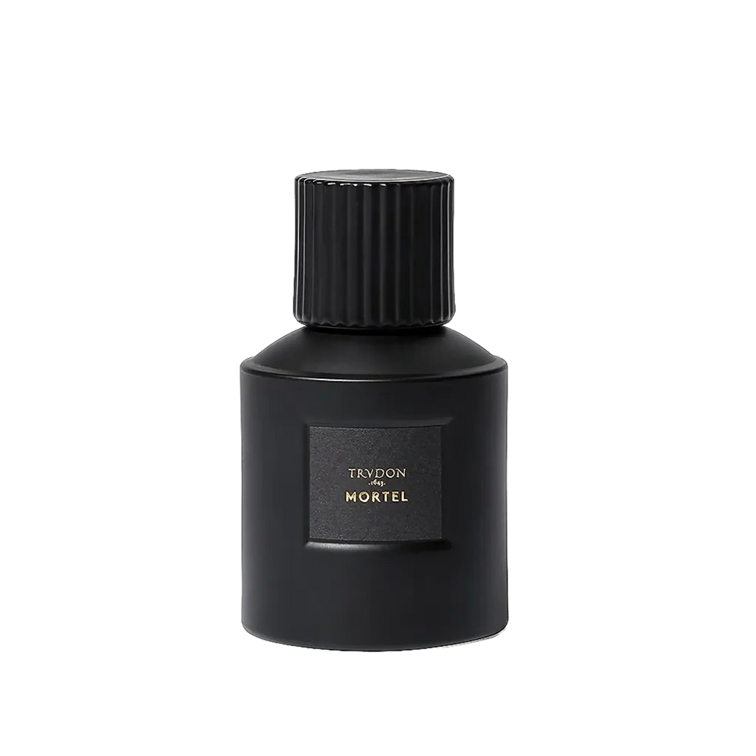 Parfum Mortel Noir de Trudon dans la collection ambretmusc, flacon noir mat avec étiquette en lettres d’or et notes de poivre noir et encens.
