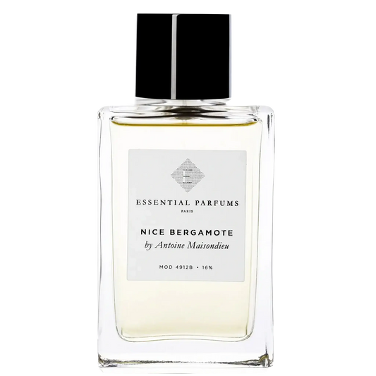 Eau de parfum Nice Bergamote d'Essential Parfums avec bergamote de Calabre, notes florales de rose, jasmin et ylang-ylang, fond boisé de cèdre et tonka, ambretmusc