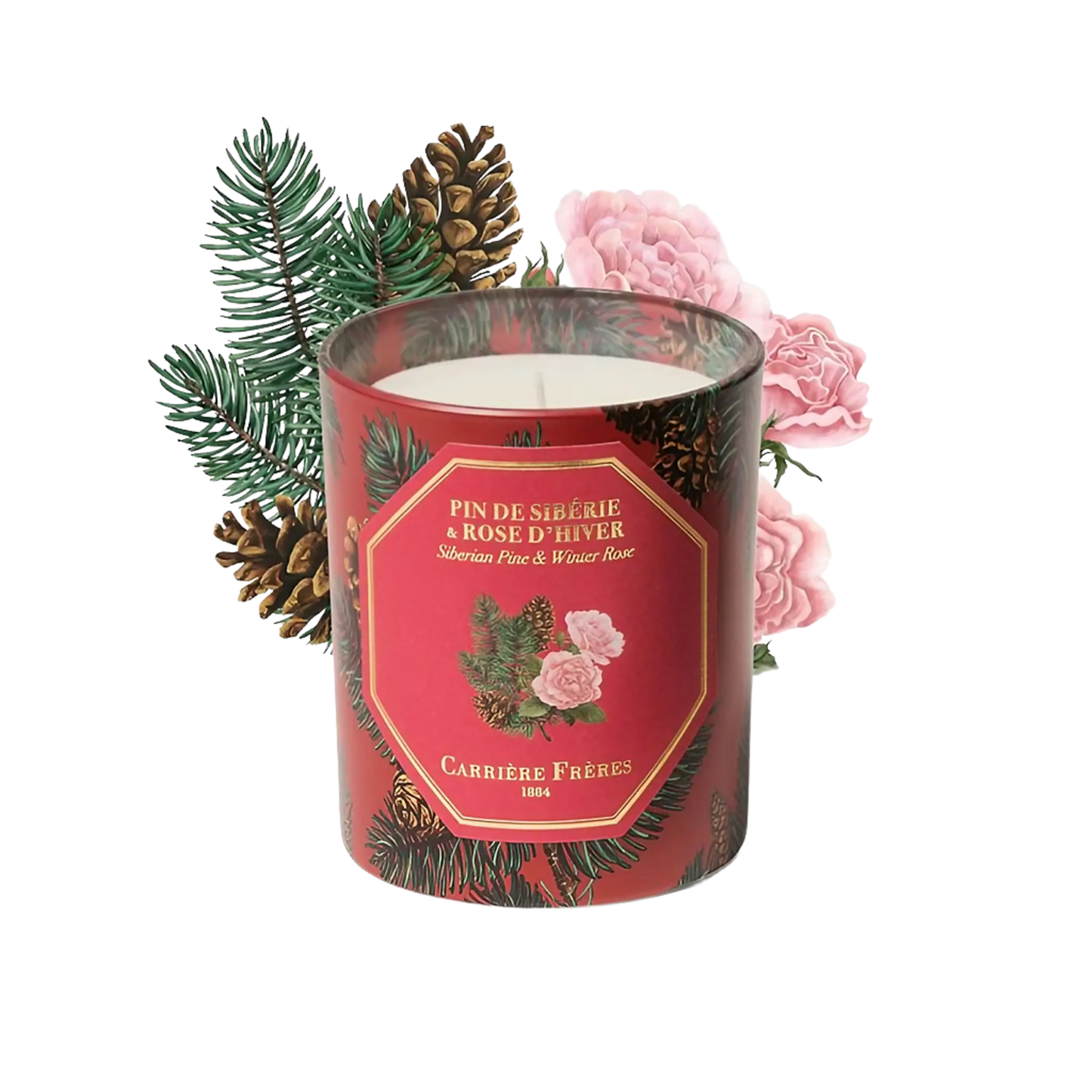 Bougie parfumée Pin de Sibérie et Rose d'Hiver de Carrière Frères, collection ambretmusc