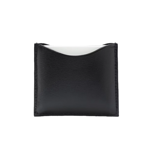 Poudrier en cuir noir, écrin rechargeable de La Bouche Rouge ambretmusc, artisanat français sans plastique