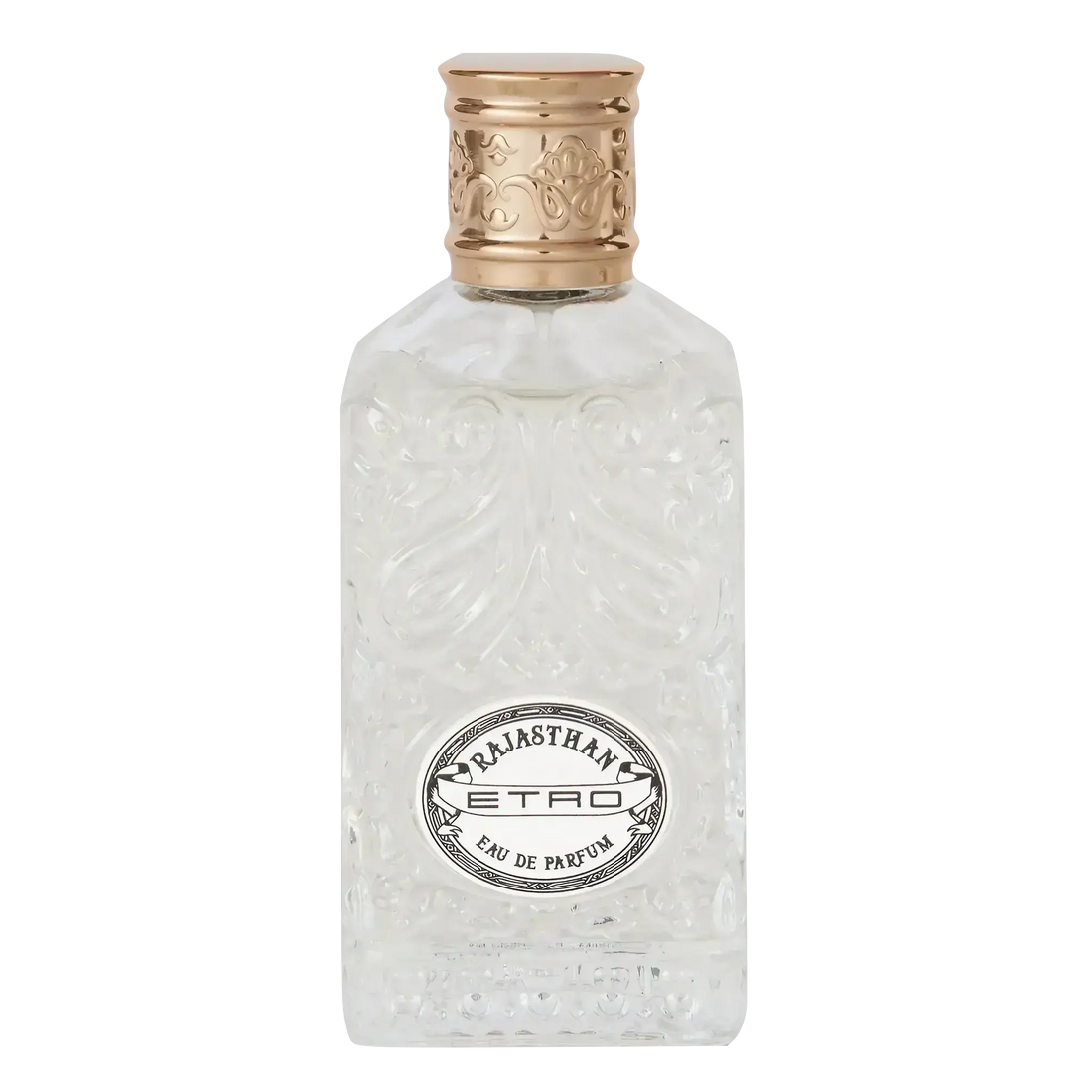 Flacon de parfum Rajasthan par Etro, collection ambretmusc, évoquant une féminité nomade et la magie de l'Inde avec des perles colorées comme des pierres précieuses