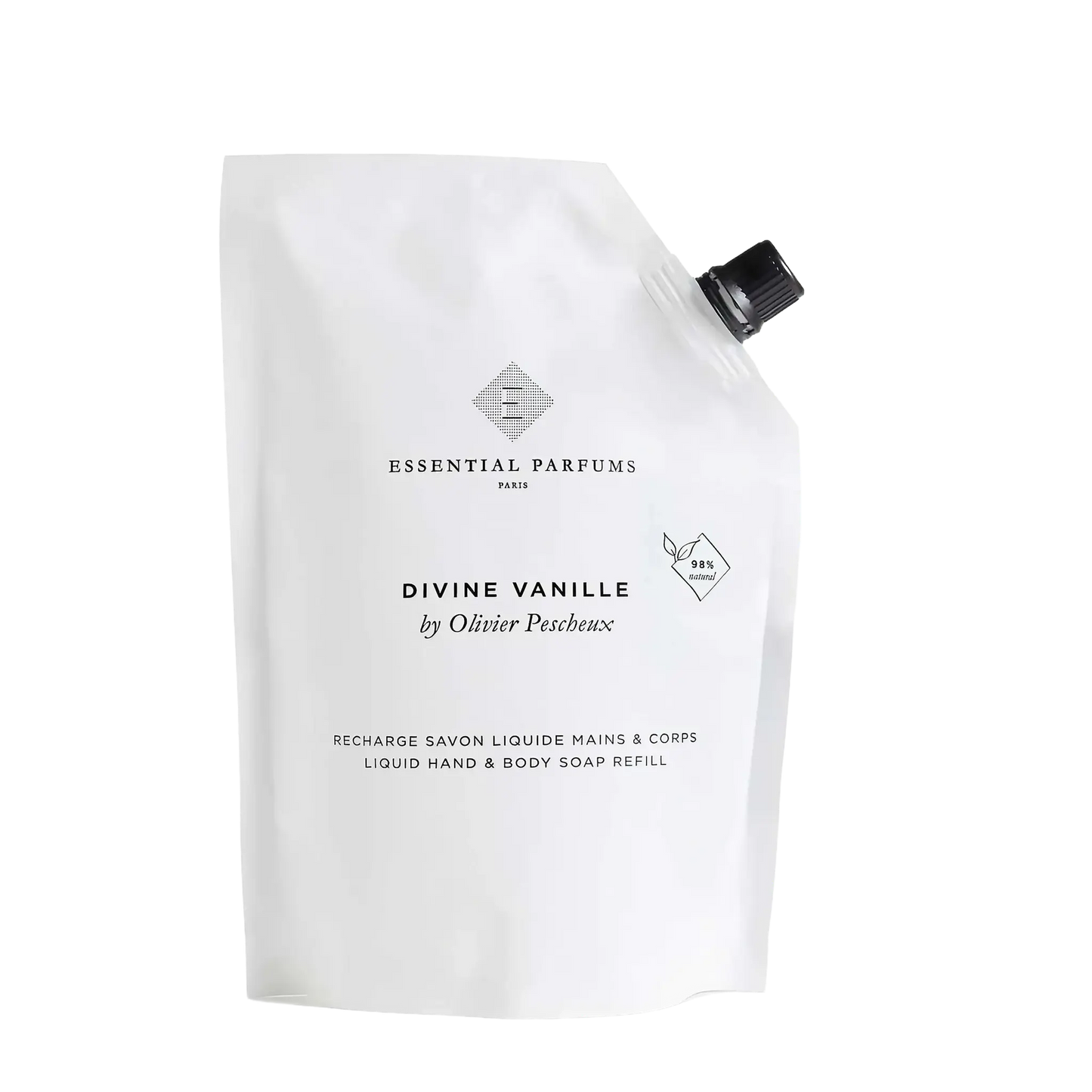 Recharge de savon liquide Divine Vanille collection Ambre & Musc par Essential Parfums