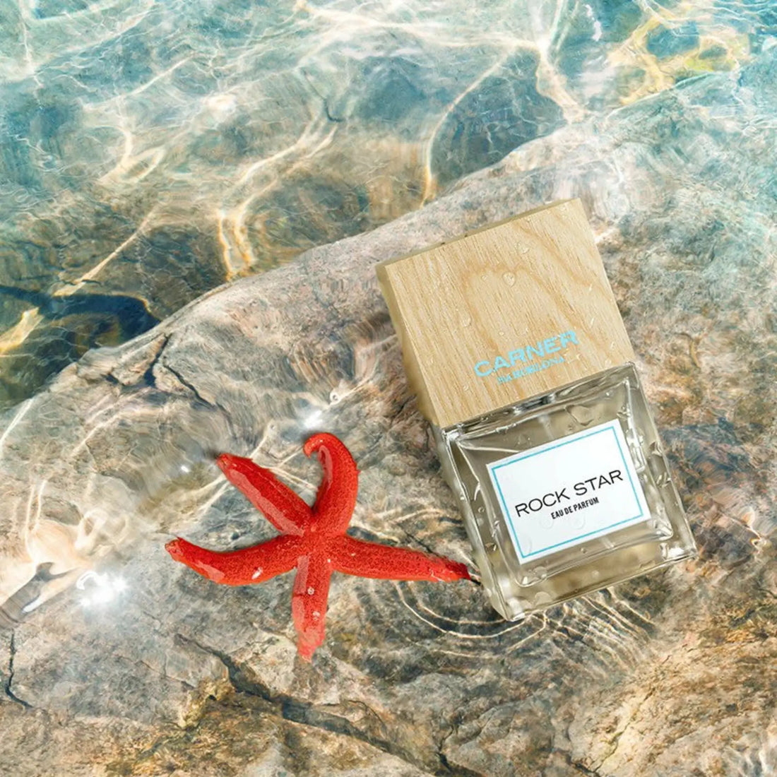 Eau de parfum Rock Star de Carner, fragrance marine aux notes de bergamote, algue et fleur d'oranger avec ambretmusc
