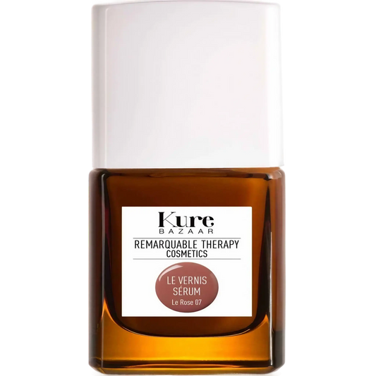Vernis sérum Rose 07 de Kure Bazaar, soin innovant pour ongles fragilisés, couleur brun rose intense ambretmusc