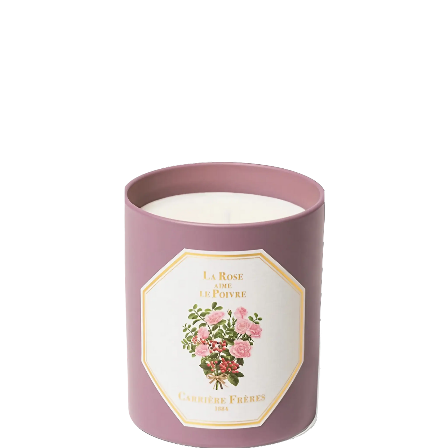 Bougie parfumée La Rose Aime Le Poivre de Carrière Frères, fragrance rose de Damas et poivre épicé ambretmusc