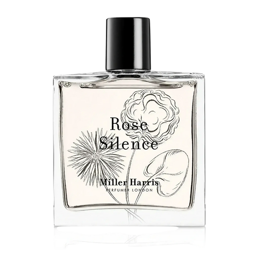 Eau de parfum Rose Silence de Miller Harris, fragrance florale de rose ambretmusc aux pétales d'ivoire