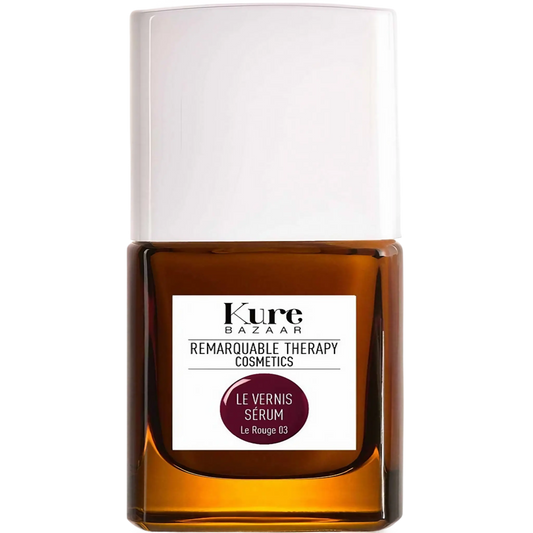 Vernis sérum Le Rouge 03 de Kure Bazaar, soin pour ongles abîmés et fragilisés en rouge foncé intense ambretmusc.