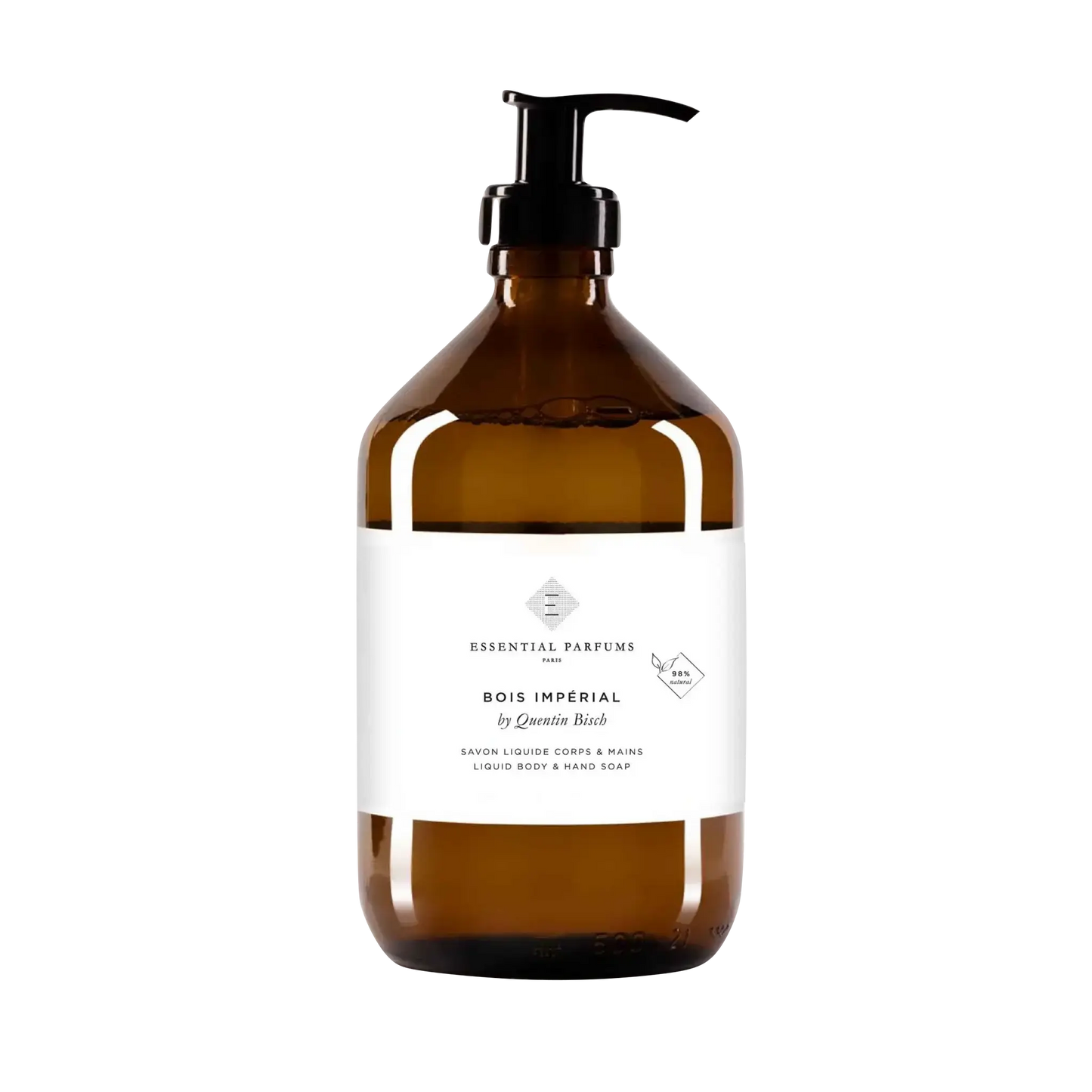 Savon liquide pour corps et mains Bois Impérial Essential Parfums avec notes boisées et ambretmusc